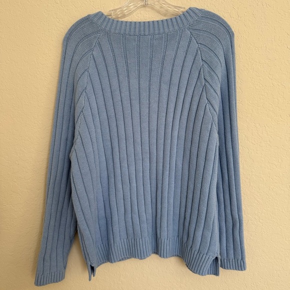Pacsun Baby Blue Ribbed Knit V Neck Sweater Size S Oversized Preppy Embroidered - Picture 3 of 8
